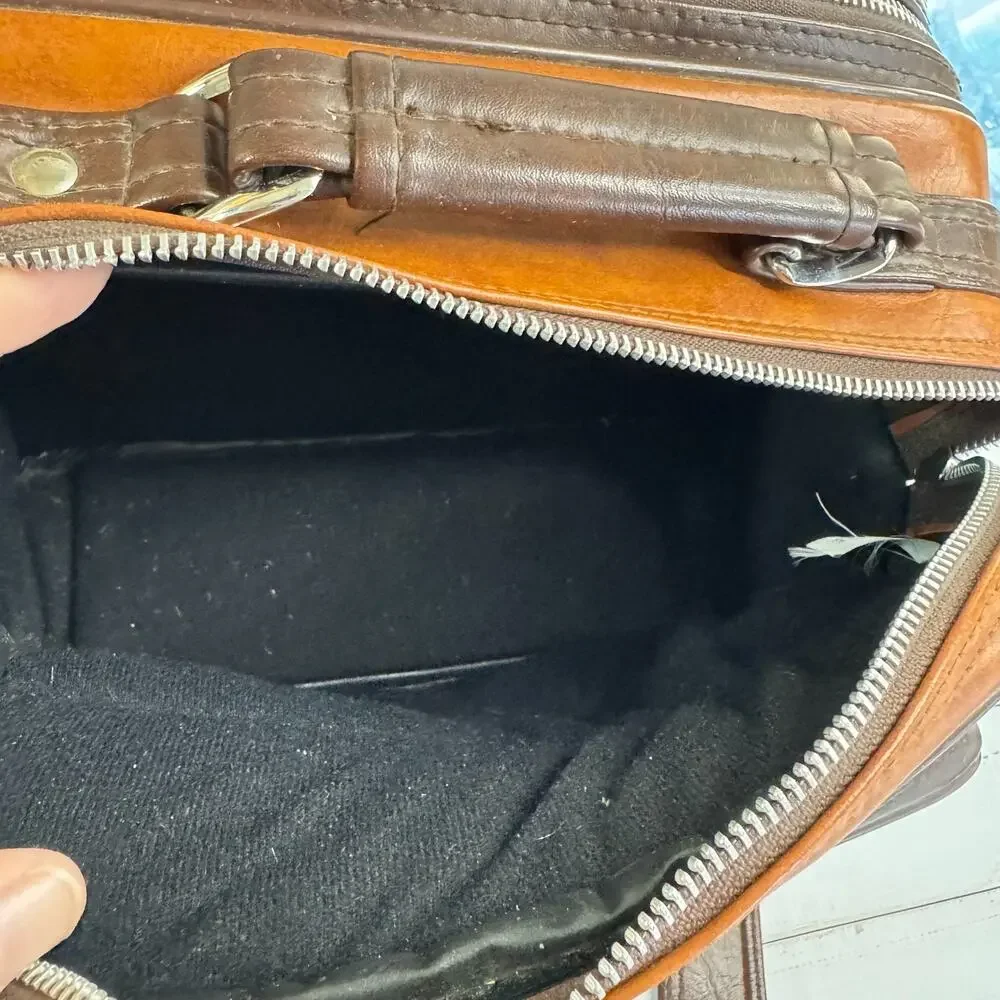 Vintage Camera Bag Two Tone Brown Shoulder Strap Taiwan ROC Retro 70s Synthetic